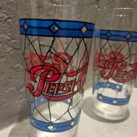 Pepsi Cola Stained Glass Drinking Glasses Set of 4 - Picture 5 of 6